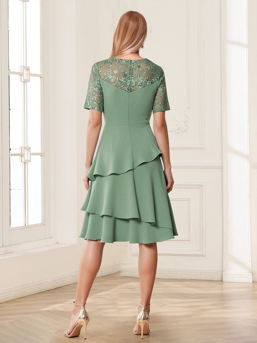 A-Line/Princess Short Sleeves Knee-Length Mother of the Bride Dresses with Lace & Ruffles