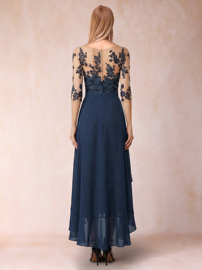 A-Line/Princess Half Sleeves Asymmetrical Mother of the Bride Dresses with Ruffles & Embroidery