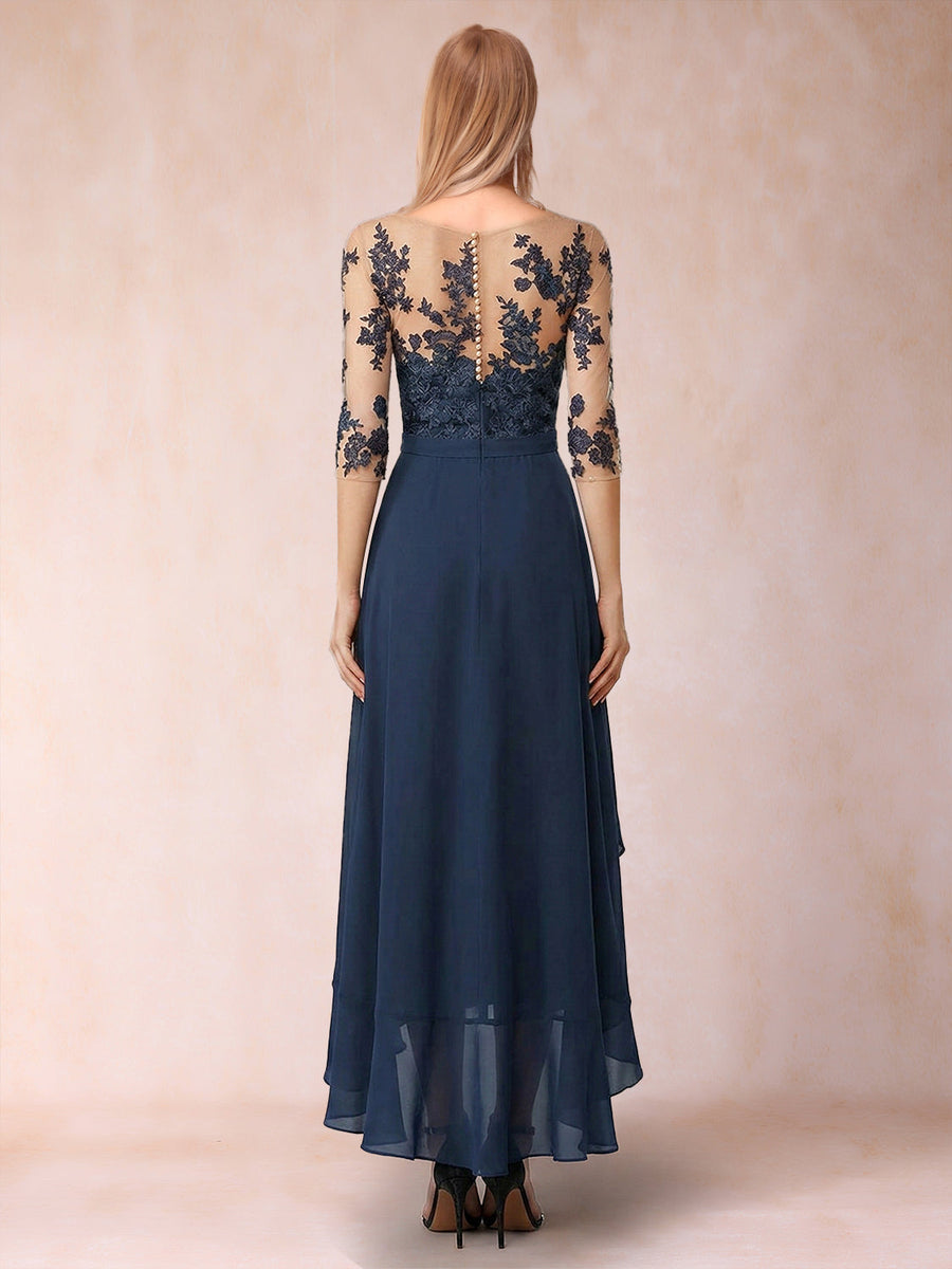 A-Line/Princess Half Sleeves Asymmetrical Mother of the Bride Dresses with Ruffles & Embroidery