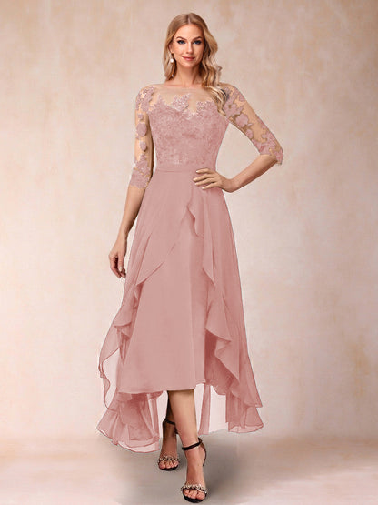 A-Line/Princess Half Sleeves Asymmetrical Mother of the Bride Dresses with Ruffles & Embroidery