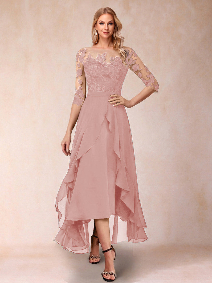 A-Line/Princess Half Sleeves Asymmetrical Mother of the Bride Dresses with Ruffles & Embroidery