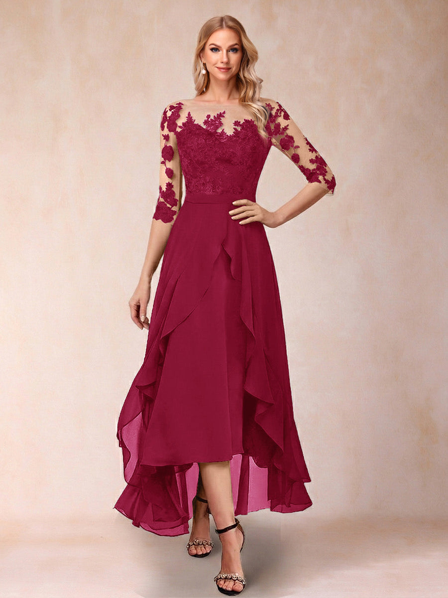 A-Line/Princess Half Sleeves Asymmetrical Mother of the Bride Dresses with Ruffles & Embroidery