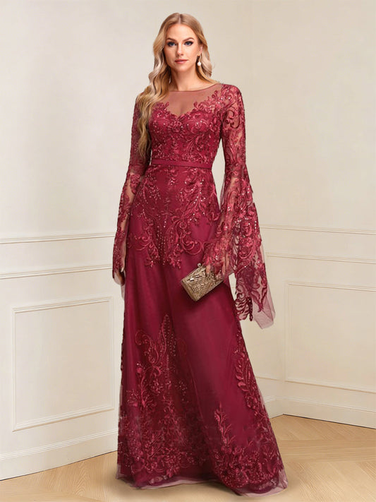 A-Line/Princess Scoop Long Sleeves Floor-Length Mother of the Bride Dresses with Applique