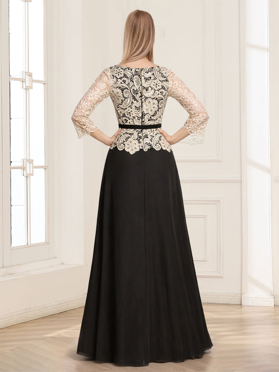 A-Line/Princess Scoop 3/4 Sleeves Floor-Length Mother of the Bride Dresses with Applique & Belt