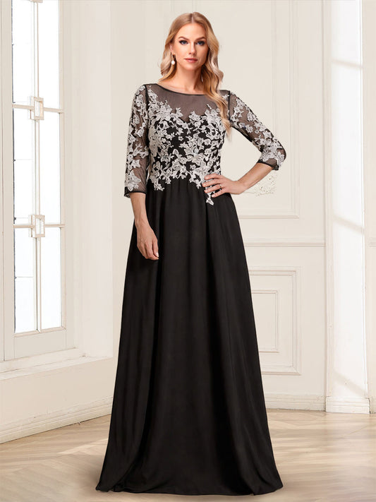 A-Line/Princess Scoop 3/4 Sleeves Floor-Length Mother of the Bride Dresses with Applique