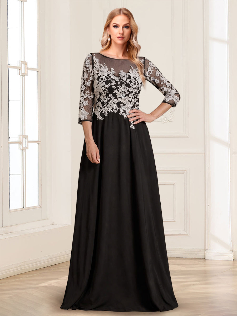 A-Line/Princess Scoop 3/4 Sleeves Floor-Length Mother of the Bride Dresses with Applique