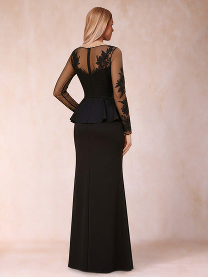 Sheath/Column Scoop Long Sleeves Floor-Length Mother of the Bride Dresses with Applique