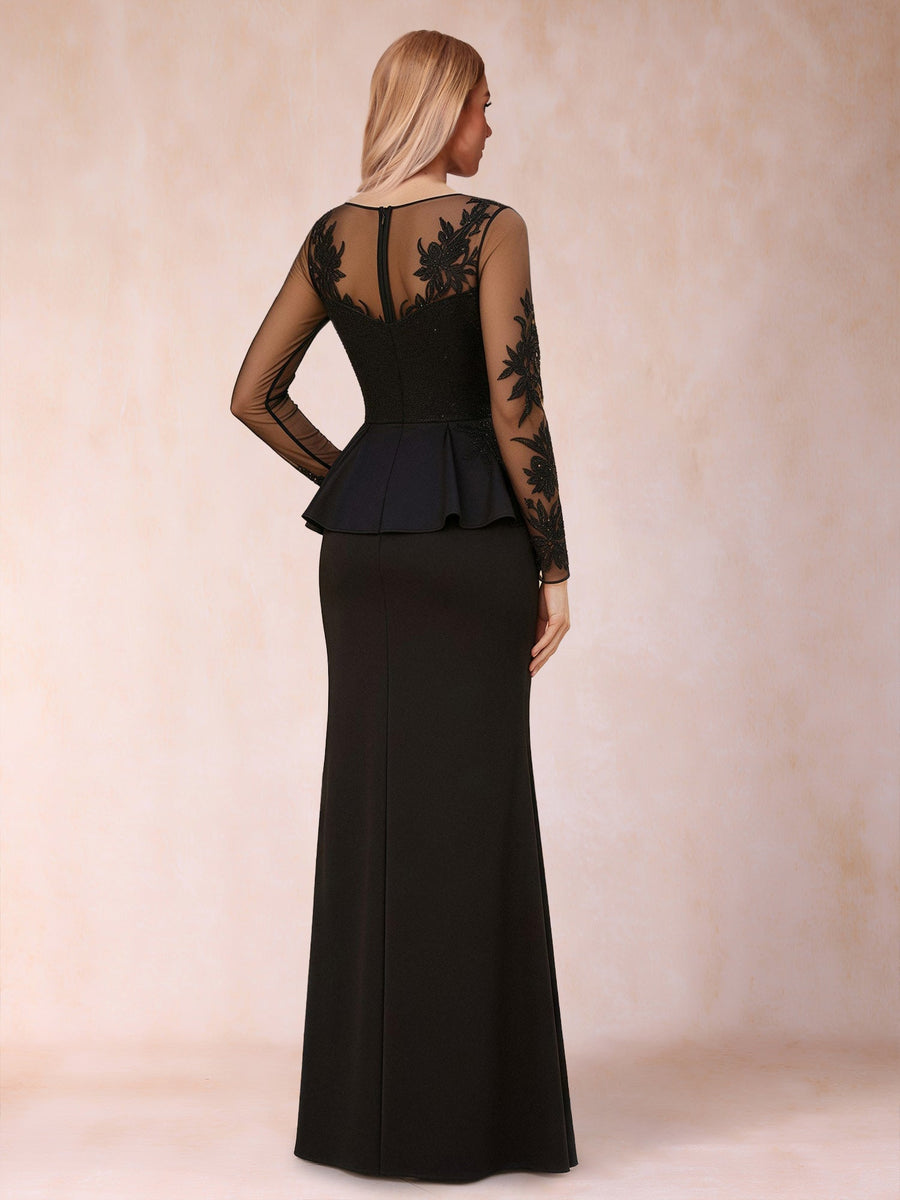 Sheath/Column Scoop Long Sleeves Floor-Length Mother of the Bride Dresses with Applique