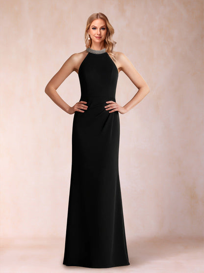 Sheath/Column Halter Sleeveless Floor-Length Mother of the Bride Dresses with Rhinestone