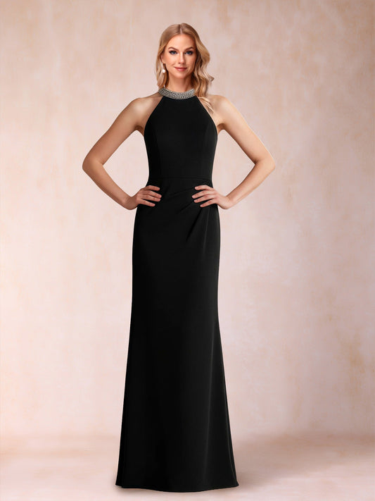 Sheath/Column Halter Sleeveless Floor-Length Mother of the Bride Dresses with Rhinestone