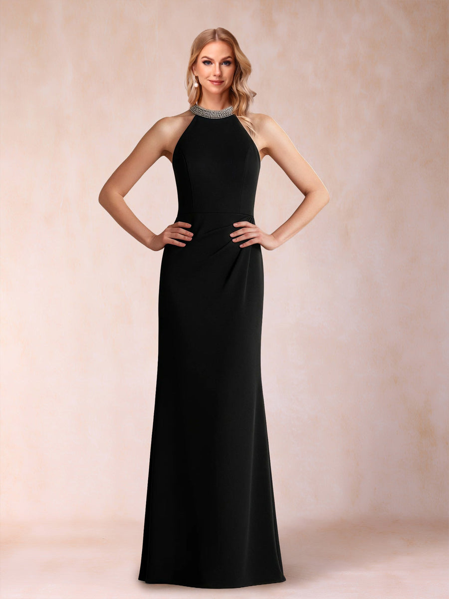 Sheath/Column Halter Sleeveless Floor-Length Mother of the Bride Dresses with Rhinestone