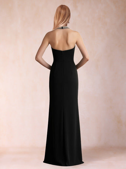 Sheath/Column Halter Sleeveless Floor-Length Mother of the Bride Dresses with Rhinestone