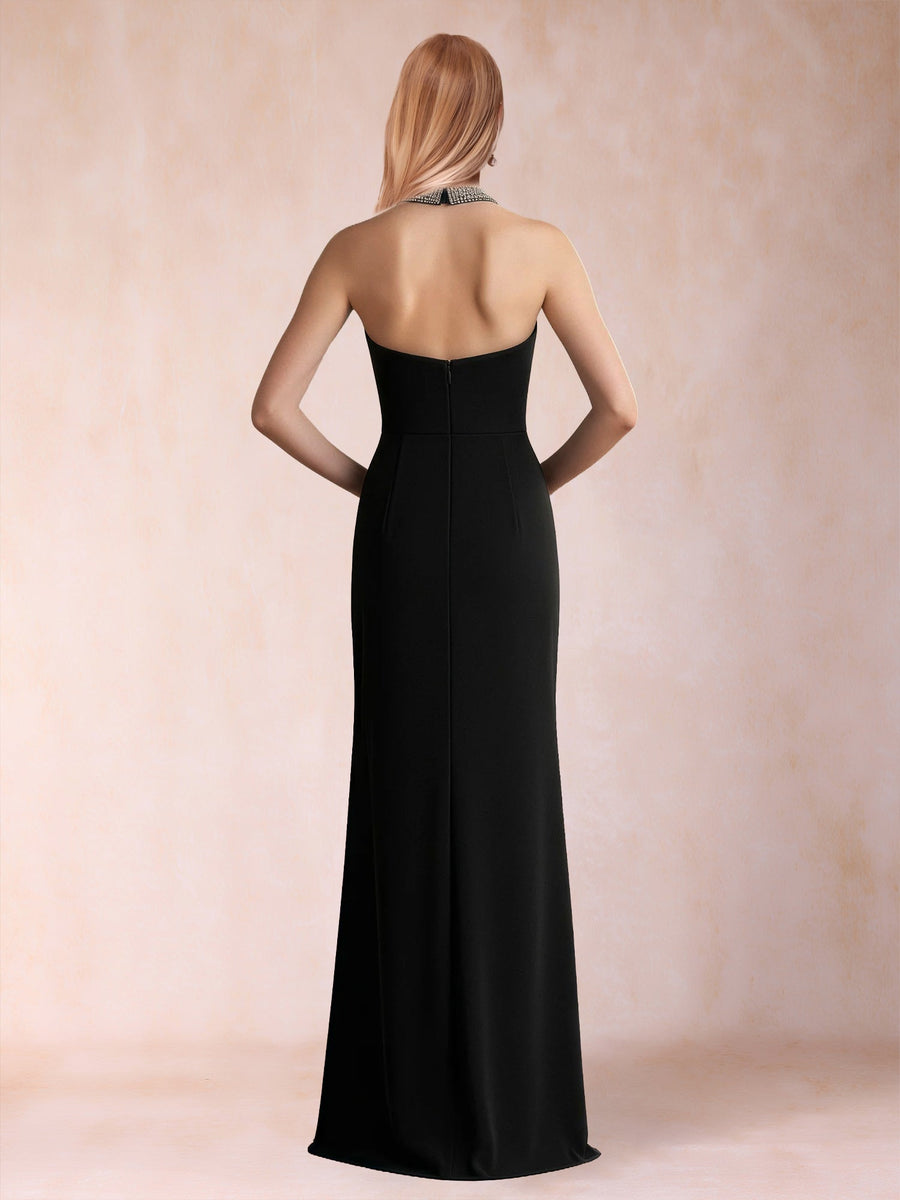 Sheath/Column Halter Sleeveless Floor-Length Mother of the Bride Dresses with Rhinestone