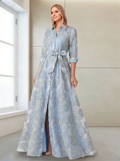 A-Line/Princess Shirt Collar  3/4 Sleeves Mother of the Bride Dresses with Split Side & Bowknot