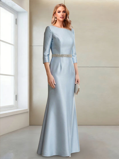 Sheath/Column Crew Neck 3/4 Sleeves Mother of the Bride Dresses with Beading & Sash