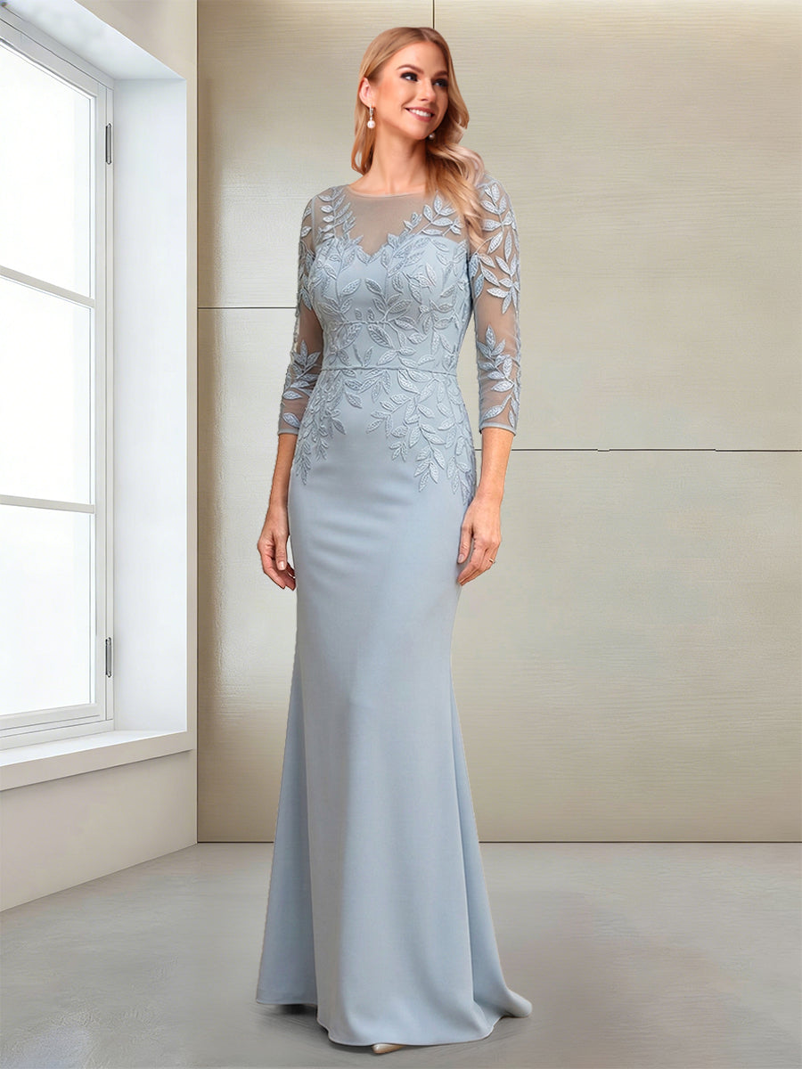 Trumpet/Mermaid Scoop 3/4 Sleeves Floor-Length Mother of the Bride Dresses with Embroidery