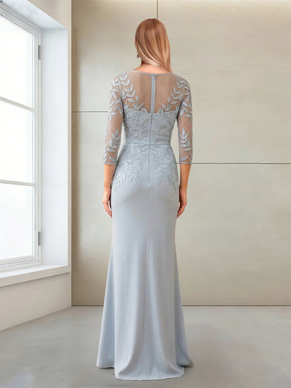 Trumpet/Mermaid Scoop 3/4 Sleeves Floor-Length Mother of the Bride Dresses with Embroidery