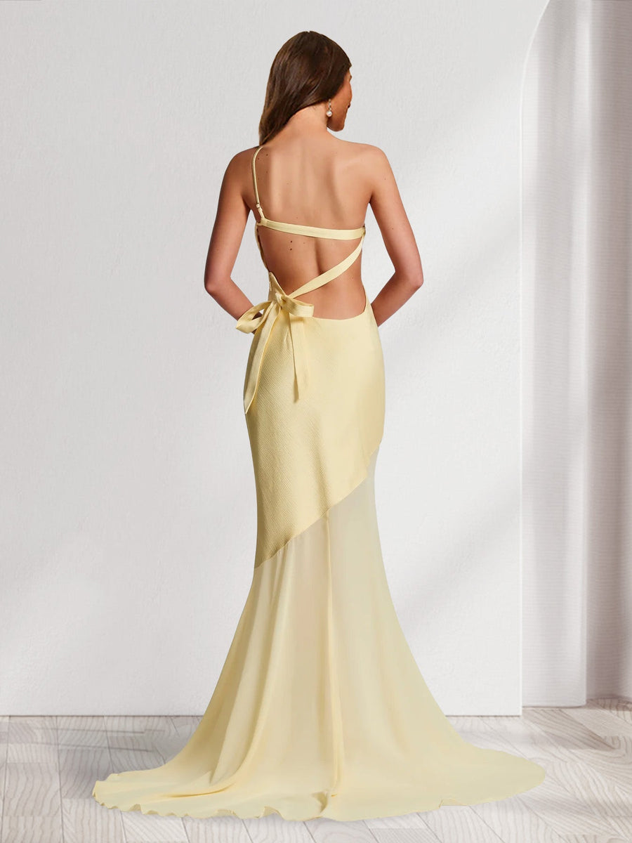 Trumpet/Mermaid One-Shoulder Sweep train/brush train Bridesmaid Dresses with Bowknot