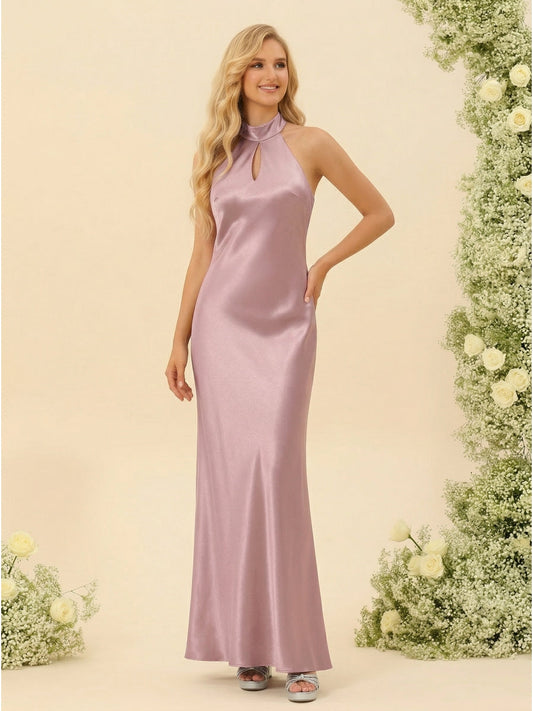 Sheath/Column Halter Sleeveless Ankle-Length Bridesmaid Dresses with Ruched