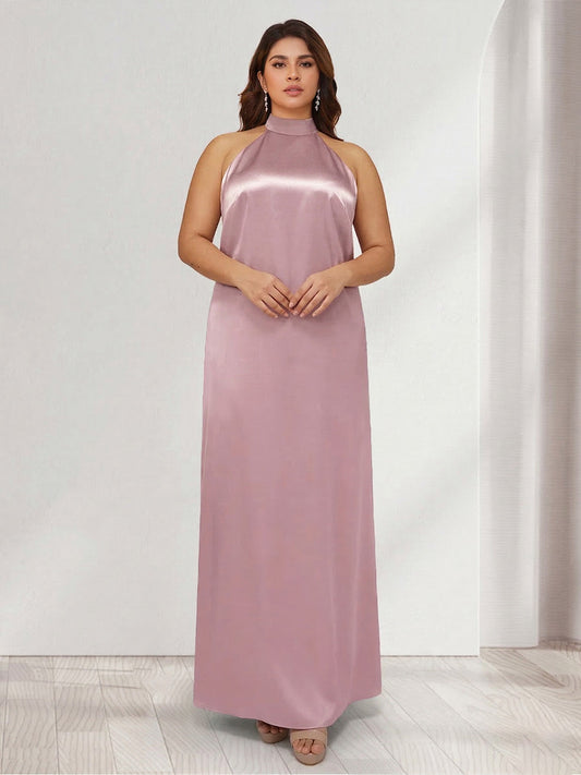 Sheath/Column Halter Sleeveless Ankle-Length Plus Size Bridesmaid Dresses with Ruched