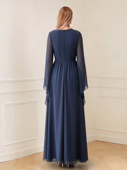 Jumpsuits V Neck Long Sleeves Floor Length Mother of the Bride Dresses with Beading