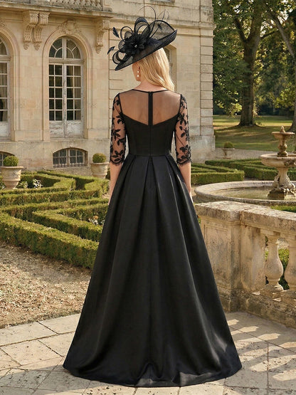 A-Line/Princess Scoop 3/4 Sleeves Floor-Length Mother of the Bride Dresses with Split Side & Applique