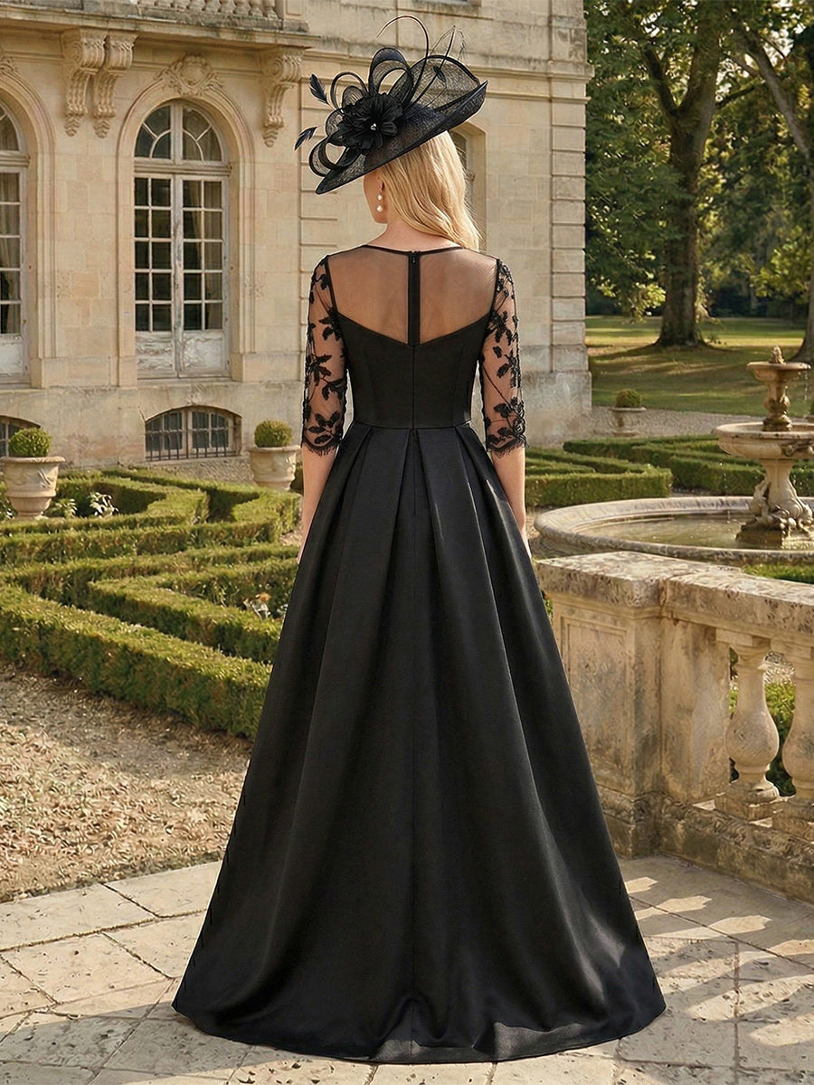 A-Line/Princess Scoop 3/4 Sleeves Floor-Length Mother of the Bride Dresses with Split Side & Applique