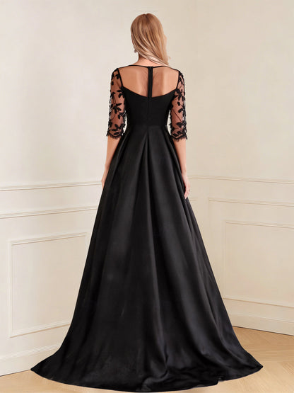 A-Line/Princess Scoop 3/4 Sleeves Floor-Length Mother of the Bride Dresses with Split Side & Applique
