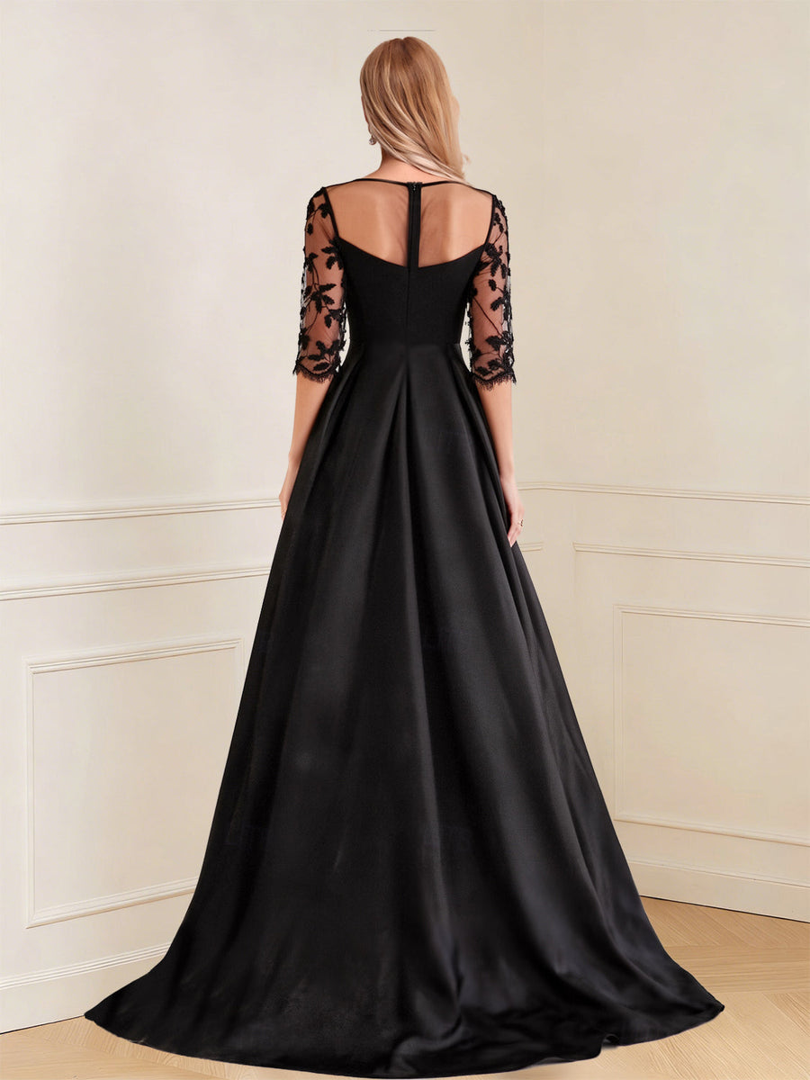 A-Line/Princess Scoop 3/4 Sleeves Floor-Length Mother of the Bride Dresses with Split Side & Applique