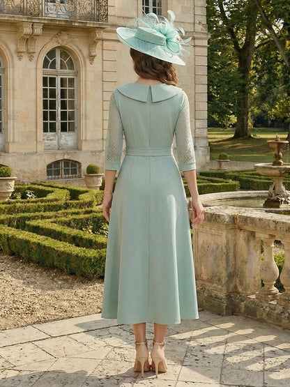 A-Line/Princess V Neck 3/4 Sleeves Ankle Length Mother of the Bride Dresses with Bowknot