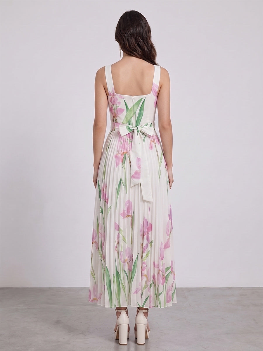 A-Line/Princess Square Neck Sleeveless Ankle-Length Bridesmaid Dresses with Pleats & Bowknot