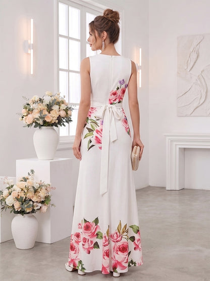 Trumpet/Mermaid V Neck Sleeveless Floor-Length Bridesmaid Dresses with Bowknot