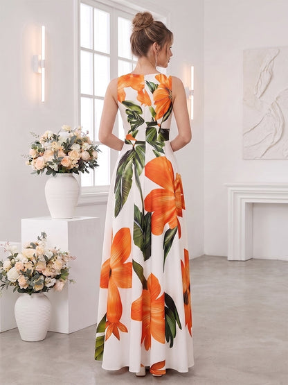 A-Line/Princess V Neck Sleeveless Floor-Length Bridesmaid Dresses with Ruched & Pockets