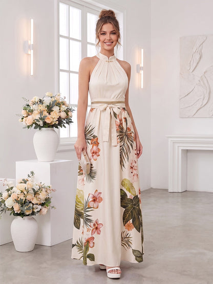 A-Line/Princess Halter Sleeveless Ankle-Length Bridesmaid Dresses with Bowknot