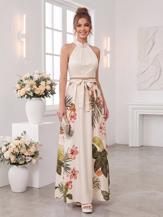 A-Line/Princess Halter Sleeveless Ankle-Length Bridesmaid Dresses with Bowknot