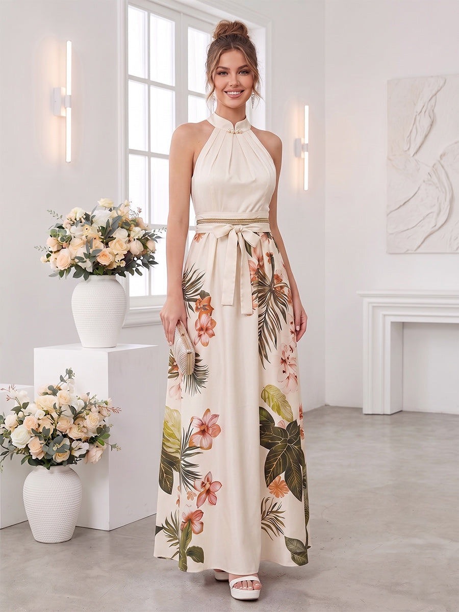 A-Line/Princess Halter Sleeveless Ankle-Length Bridesmaid Dresses with Bowknot