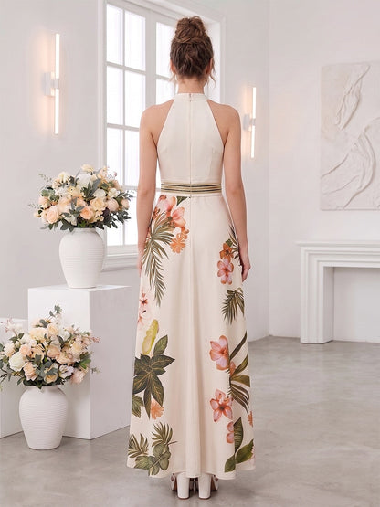 A-Line/Princess Halter Sleeveless Ankle-Length Bridesmaid Dresses with Bowknot
