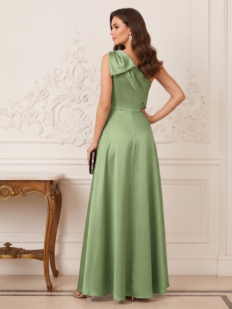 Sheath/Column One-Shoulder Sleeveless  Floor Length Mother of the Bride Dresses with Applique & Bowknot