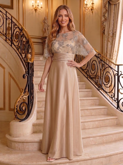 Trumpet/Mermaid Scoop 3/4 Sleeves Floor-Length Mother of the Bride Dresses with Applique & Beading