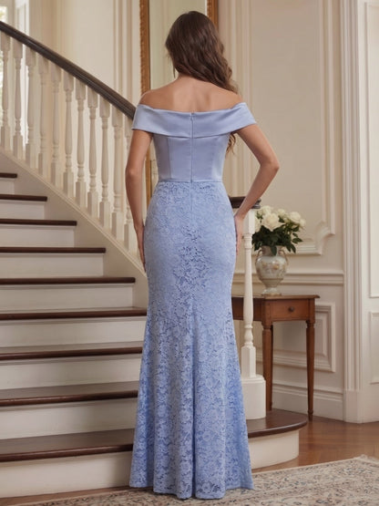 Sheath Column Off-the-Shoulder Cap Sleeves Floor-Length Mother of the Bride Dresses with Appliques & Sash