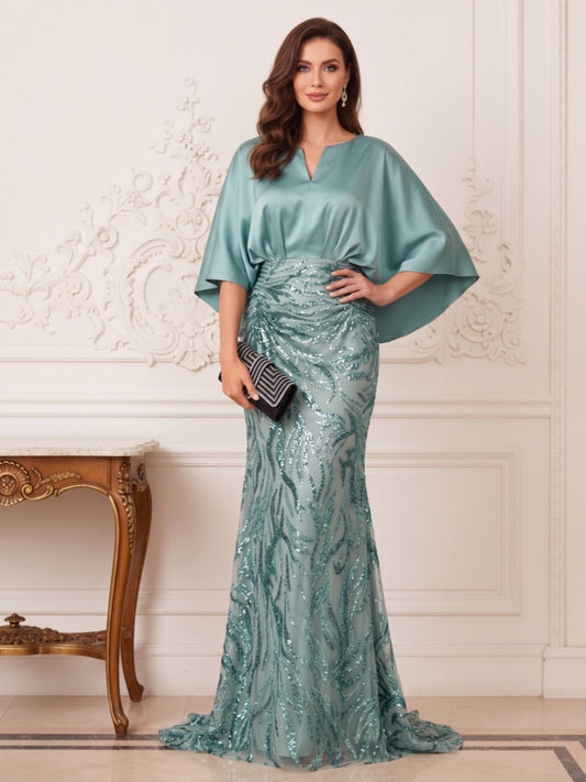 Trumpet/Mermaid Boat Neck 3/4 Sleeves Floor-Length Mother of the Bride Dresses with Applique & Sequins