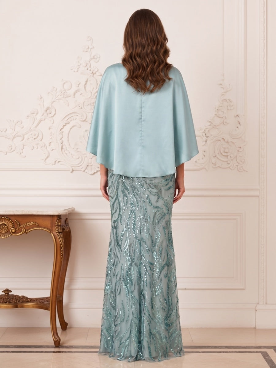 Trumpet/Mermaid Boat Neck 3/4 Sleeves Floor-Length Mother of the Bride Dresses with Applique & Sequins