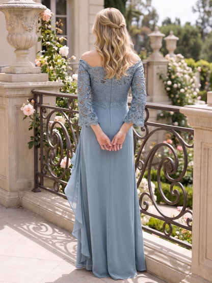 A-Line/Princess Off-the-shoulder Long Sleeves Floor-length Mother of the Bride Dresses with Lace & Applique