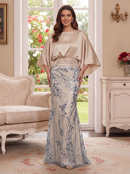 Trumpet/Mermaid Scoop 3/4 Sleeves Floor-Length Mother of the Bride Dresses with Sequins & Pockets