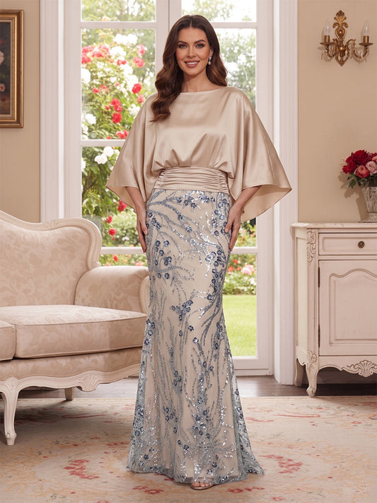 Trumpet/Mermaid Scoop 3/4 Sleeves Floor-Length Mother of the Bride Dresses with Sequins & Pockets