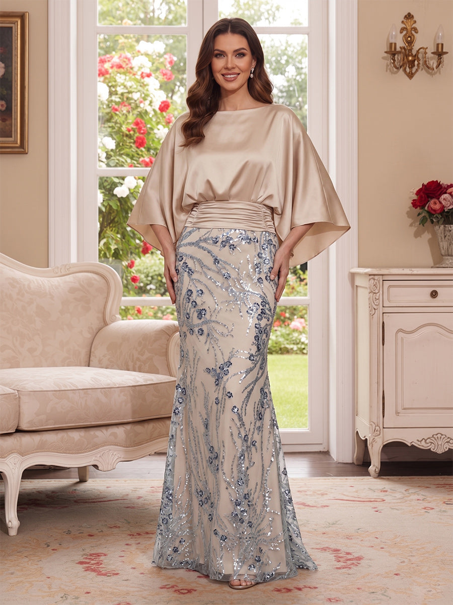 Trumpet/Mermaid Scoop 3/4 Sleeves Floor-Length Mother of the Bride Dresses with Sequins & Pockets