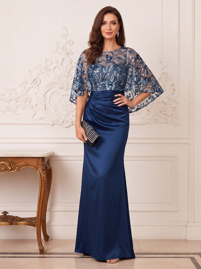 Trumpet/Mermaid Boat Neck 3/4 Sleeves Floor-Length Mother of the Bride Dresses with Sequins & Applique