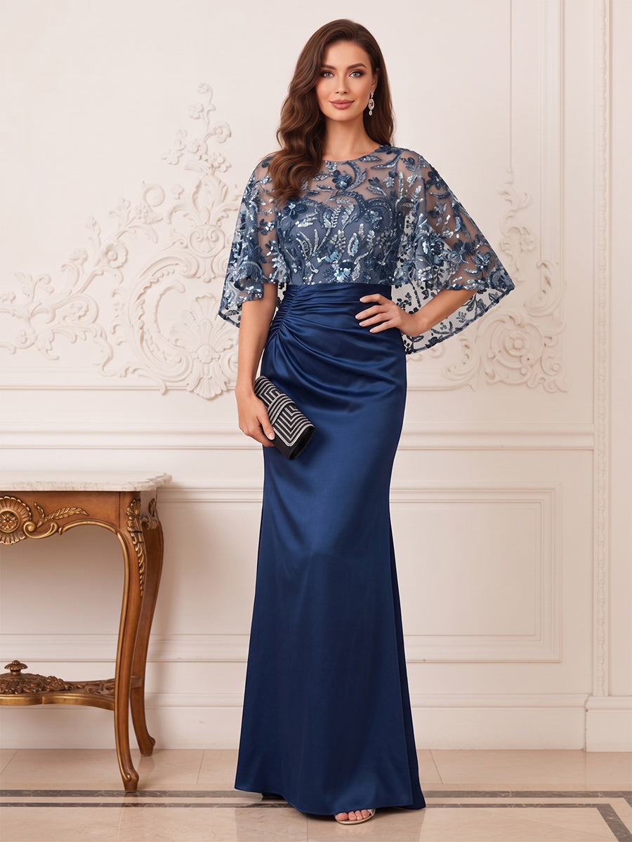 Trumpet/Mermaid Boat Neck 3/4 Sleeves Floor-Length Mother of the Bride Dresses with Sequins & Applique