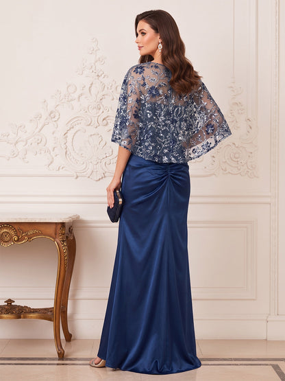 Trumpet/Mermaid Boat Neck 3/4 Sleeves Floor-Length Mother of the Bride Dresses with Sequins & Applique