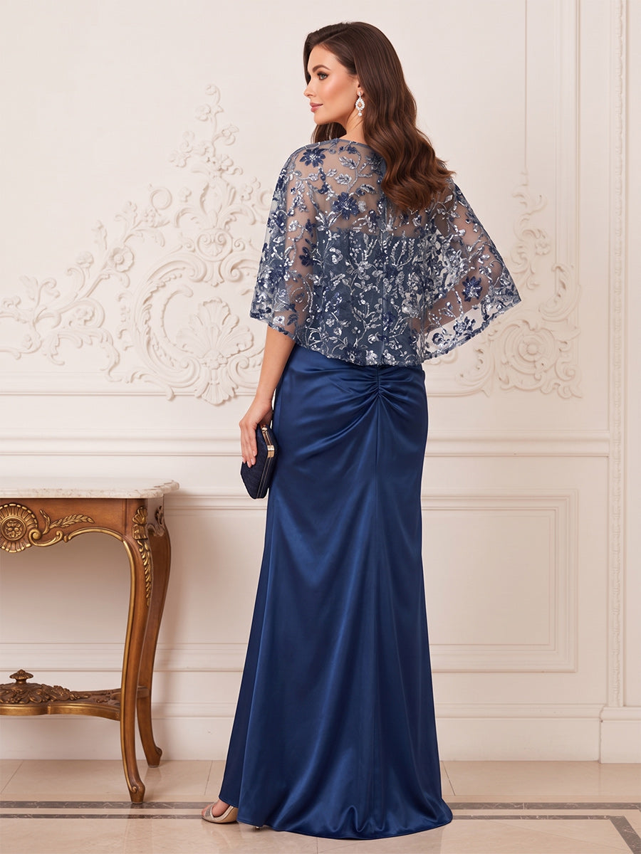 Trumpet/Mermaid Boat Neck 3/4 Sleeves Floor-Length Mother of the Bride Dresses with Sequins & Applique